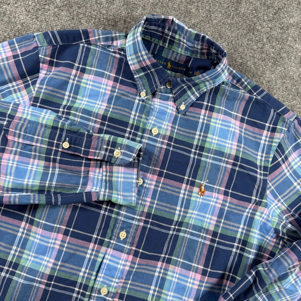 Ralph Lauren Plaid Button Down Shirt Mens M Blue Green Pink Long Sleeve Preppy